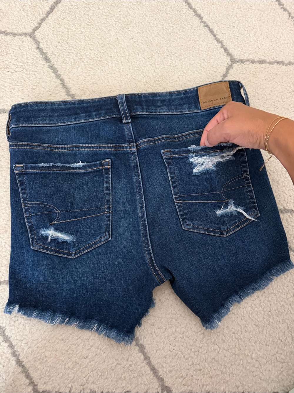 American Eagle The Dream Short Dark Indigo Distressed Denim Shorts - Picture 3 of 6